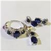 Image 1 : Silver Rhodium Plated Sapphire(7.6ct) Earrings, Pendant & Ring Set (~Size 0) (~length 0 inches) (~we