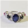 Image 2 : Silver Rhodium Plated Sapphire(7.6ct) Earrings, Pendant & Ring Set (~Size 0) (~length 0 inches) (~we