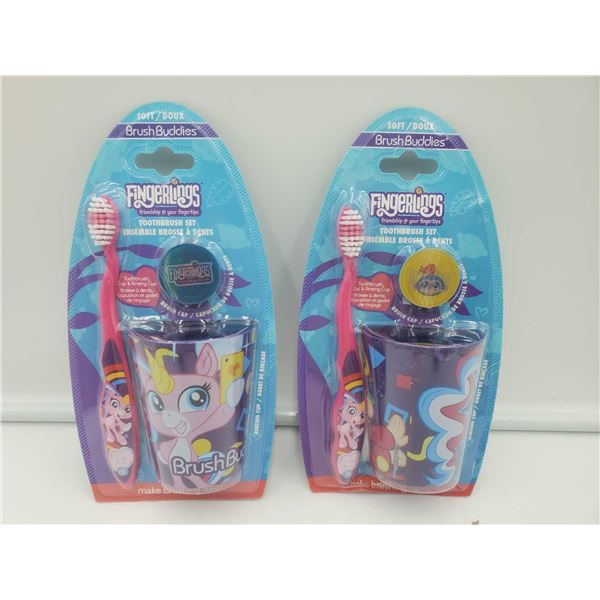 Brush Buddies "Fingerlings" Childrens Soft Toothbrush Set - Brush, Cover & Cup Lot of 2