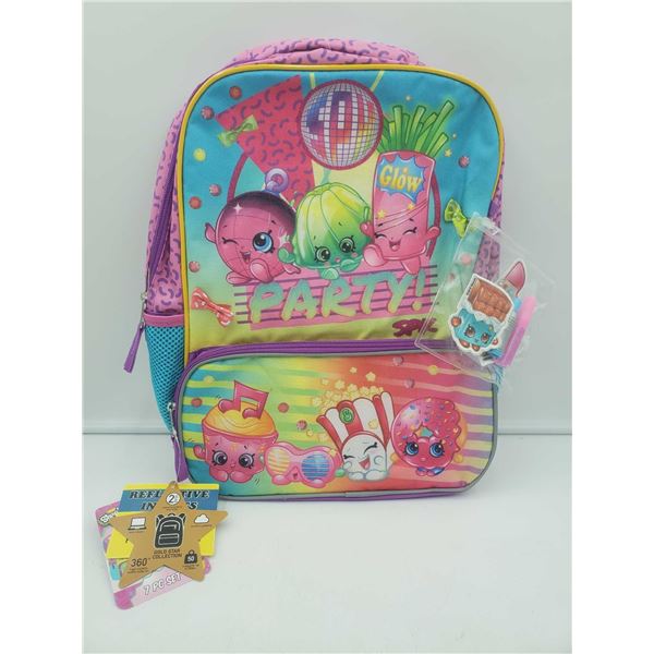 Shopkins 7 pc Backpack Set with Reflective Inserts for Visibility