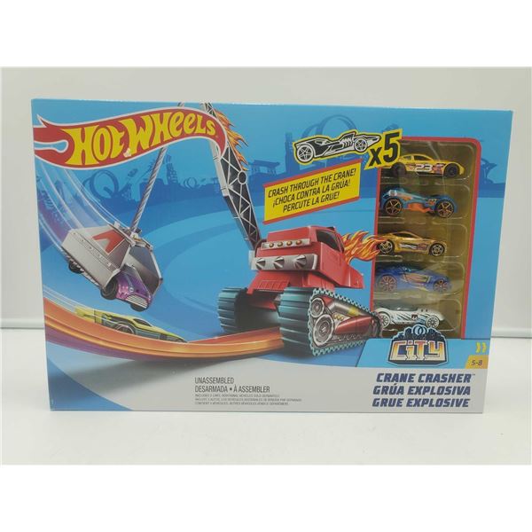 Hot Wheels City Crane Crasher Play Set - Track & 5 cars