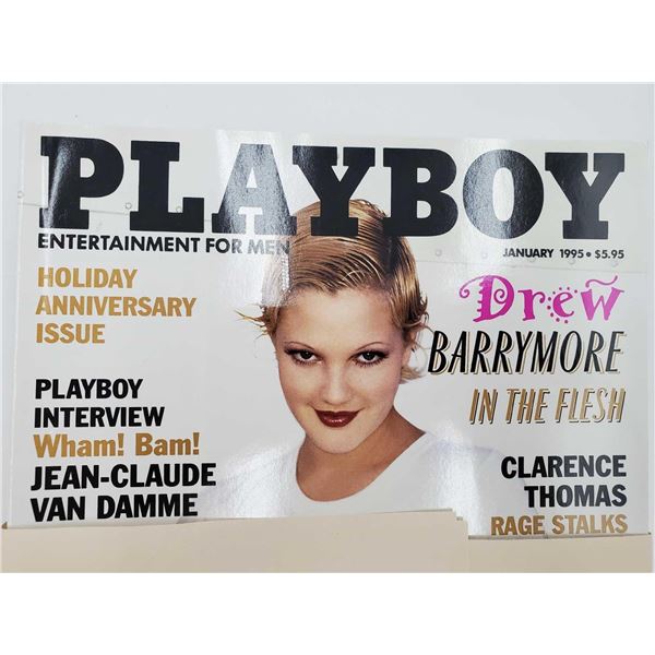 Vintage Complete Year of 1995 Playboy Magazines In Very Good Condition (Lot Of 12) includes Drew Bar