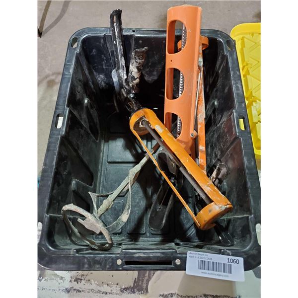 Lot of caulking guns and tote