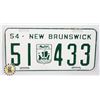 Image 1 : #891 NEW BRUNSWICK 1954 51433 LICENSE