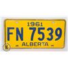 Image 1 : #896  ALBERTA 1961 FN 7539 LICENSE