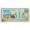 Image 1 : #910  U.S.A. LICENCE PLATE IDAHO 1974 9B1616