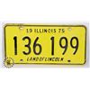 Image 1 : #922  U.S.A. LICENCE PLATE ILLINOIS 1975