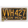 Image 1 : #958   LICENCE PLATE  SON MEXICO 1979 VVH427