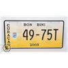 Image 1 : #970 LICENCE PLATE CURACAO BON BINI 49-75T 2003