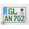 Image 1 : #976 LICENCE PLATE EUROPEAN UNION GL AN 702