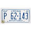 Image 1 : U.S.A. LICENCE PLATE 1980 VIRGINIA
