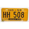 Image 1 : U.S.A. LICENCE PLATE 1959 INDIANA LINCOLN