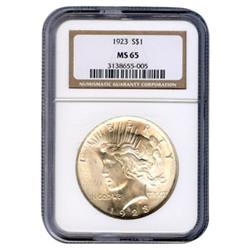 Certified Peace Silver Dollar 1923 MS65 NGC