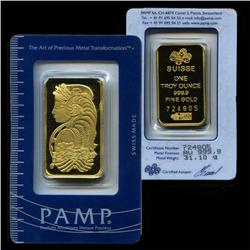 PAMP 1 ounce Gold Bar 999.9 with Assay Certificate