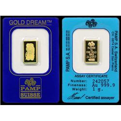 PAMP 1 gram Gold Bar 999.9 with Assay Certificate