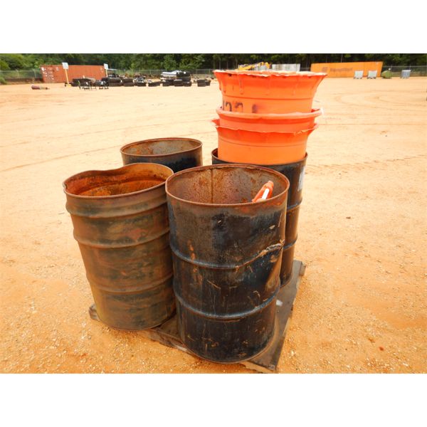 (4) 55 GAL METAL DRUMS W/SAFETY BARREL (B-9)	
