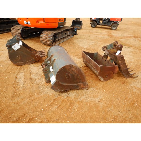 (1) 36" Tag cleanout bucket, (1) 48" Tag cleanout bucket, (1) 18" Tag bucket, (1) 12" Tag bucket, (1