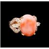 Image 1 : 5.68 ctw Pink Coral and Diamond Ring - 14KT Rose Gold