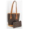 Image 1 : Louis Vuitton Monogram Canvas Leather Petit Bucket PM Bag