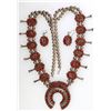 Image 2 : Navajo Squash Blossom Turquoise & Coral Set Double Sided!  [141528]