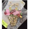 Image 1 : 12)  GOLD TONE WITH ENAMEL AND CRYSTAL FLOWER