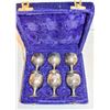 Image 1 : SET OF 6 VINTAGE SILVER GOBLETS IN BLUE VELOUR