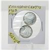 Image 1 : 9)  LOT OF 2 CANADIAN SILVER DIMES, 1962 & 1964.