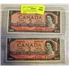 Image 1 : LOT OF 2 1954 CANADIAN 2 DOLLAR BILLS