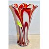 Image 1 : TALL RED AND WHITE CANDY SWIRL ART GLASS VASE