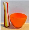 Image 1 : PAIR OF VINTAGE ORANGE ART GLASS VASES