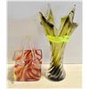 Image 1 : PAIR OF ART GLASS PIECES ONE TALL CHALET STYLE VAS