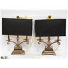 Image 1 : PAIR OF ANTIQUE BLACK & GOLD COLOURED LAMPS