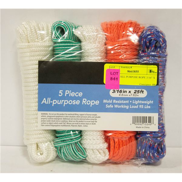 5 PIECE ALL PURPOSE ROPE 3/16