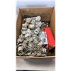 Image 2 : 2 TOTES AND BOX OF ELECTRICAL THERMOSTATS, BOTTLE JACKS, JEEP WHEEL CAPS AND TRIGGER LOCKS