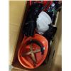 Image 2 : BOX OF TOOLS, HARD HATS, WORK LIGHT