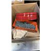 Image 2 : METAL BOWL OF WIRE, CLIPS AND NUTS WITH BOX OF FOAM TAPE AND HEAT PAD