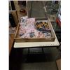 Image 1 : LARGE WOOD TRAY OF NEW HAIR ACCESSORIES AND MECHANO TOYS