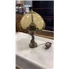 Image 1 : SLAG GLASS TABLE LAMP WITH BRASS FIGURAL BASE - 16 INCHES TALL