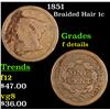 1851 Braided Hair Large Cent 1c Grades f details