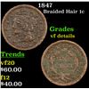 1847 Braided Hair Large Cent 1c Grades vf details