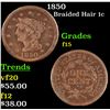 1850 Braided Hair Large Cent 1c Grades f+