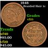 1848 Braided Hair Large Cent 1c Grades vf+