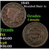 1845 Braided Hair Large Cent 1c Grades f details