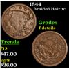 1844 Braided Hair Large Cent 1c Grades f details