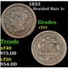 1852 Braided Hair Large Cent 1c Grades vf+