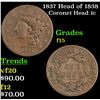 Image 1 : 1837 Head of 1838 Coronet Head Large Cent 1c Grades f+