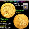 ***Auction Highlight*** 1914-p Gold Indian Half Eagle $5 Graded ms63+ By SEGS (fc)