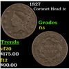 Image 1 : 1827 Coronet Head Large Cent 1c Grades f+