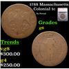 Image 1 : 1788 Massachusetts Colonial Cent 1c Graded g6 By SEGS