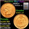 Image 1 : ***Auction Highlight*** 1908-s Indian Cent 1c Graded ms65+ rd BY SEGS (fc)